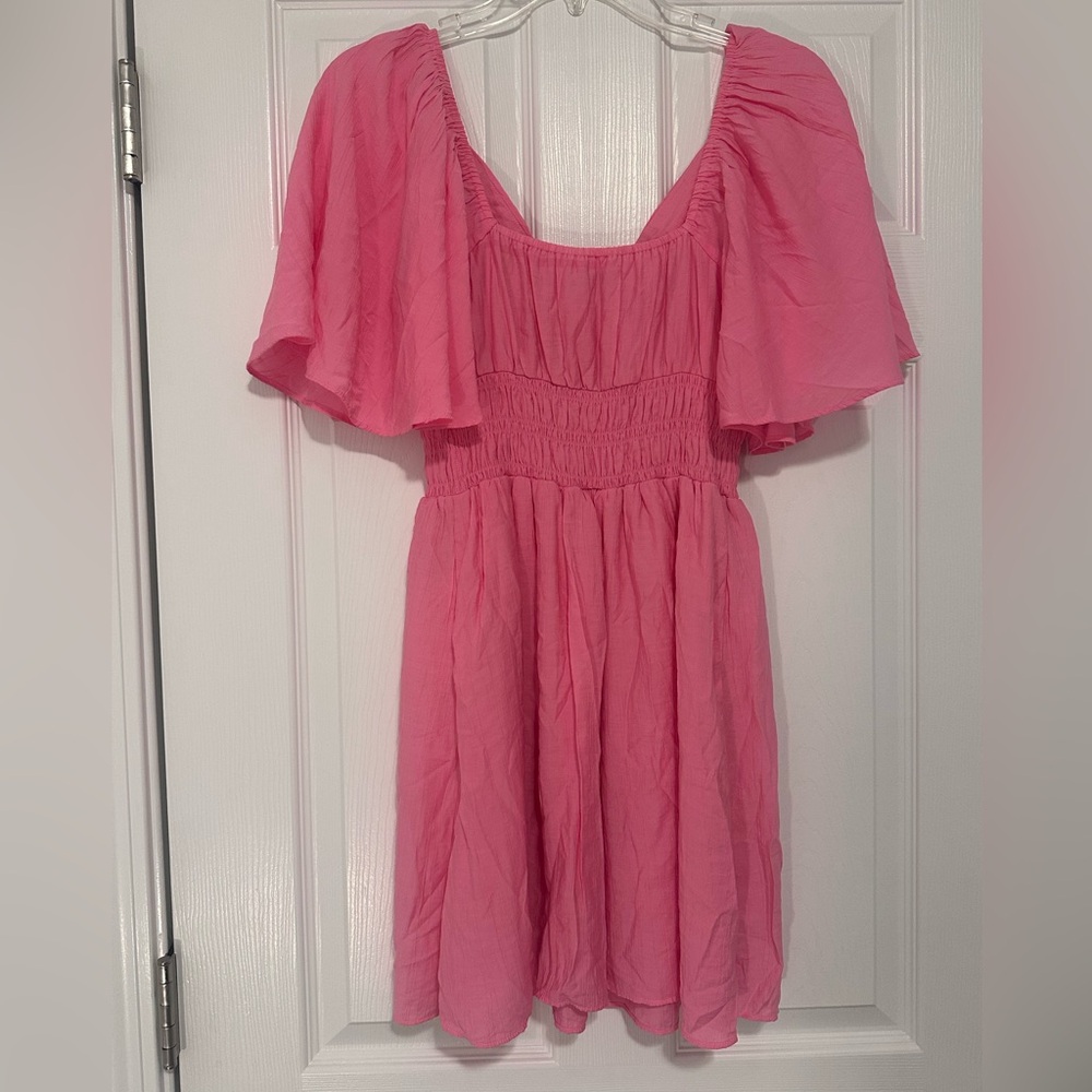 Abercrombie & Fitch Pink V-Neck Flutter Sleeve Midi Dress - Picture 5 of 8